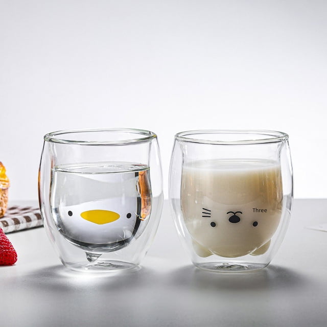 Taza de vidrio de doble capa creativa, taza de oso de dibujos animados, taza de café, jugo, taza para beber para el hogar