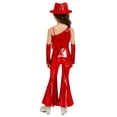 thumbnail image 2 of TiaoBug Kids Girls Metallic Funky Dance Jumpsuit and Hat Gloves Fringe Disco 70s Party Outfit Red 14, 2 of 6