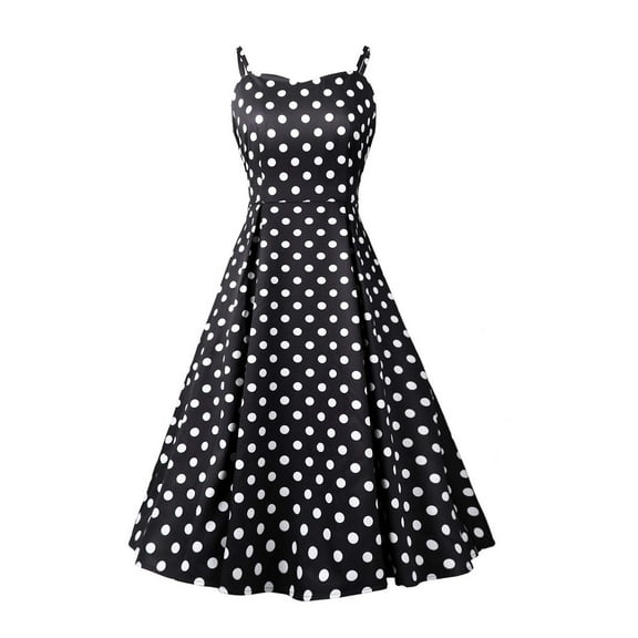 XFLWAM Women's Vintage Sleeveless Vintage Polka Dot Dress Summer Cute A Line Flowy Swing Rockabilly Dress 1950s Cocktail Swing Dress