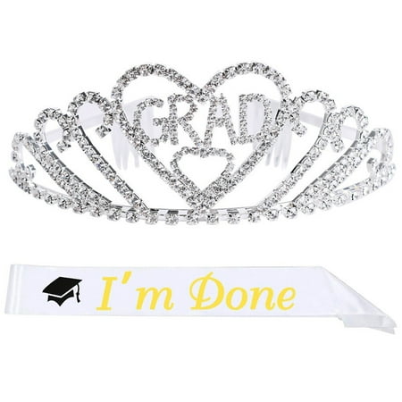 

1 Set/2pcs Graduation Party Crown Etiquette Belt Graduation Party Costume Party Supplies Costume Decor for Girls (Crown + White