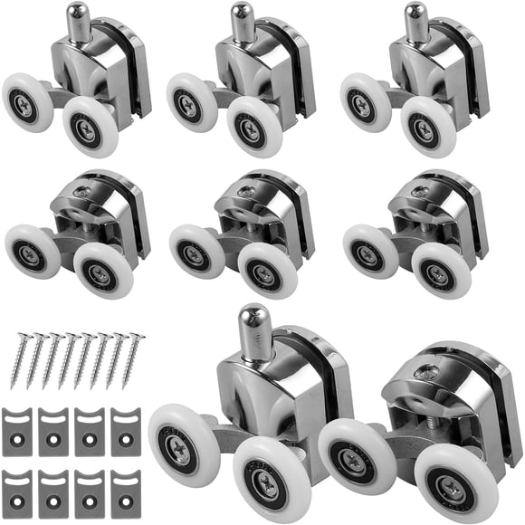 8 rodillos curvados para puerta de ducha, aleación de aluminio de 23 mm, rueda de cristal de ducha superior e inferior, polea de repuesto con almohadilla anticolisión y tornillos para