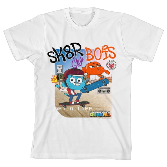 The Amazing World Of Gumball SK8R BOiS Youth White Crew Neck Short Sleeve T-shirt-XL