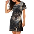 thumbnail image 2 of Balery Pilot Cat In Vintage Plane Camisón de manga corta con cuello redondo para mujer, cómodo y elegante., 2 of 6