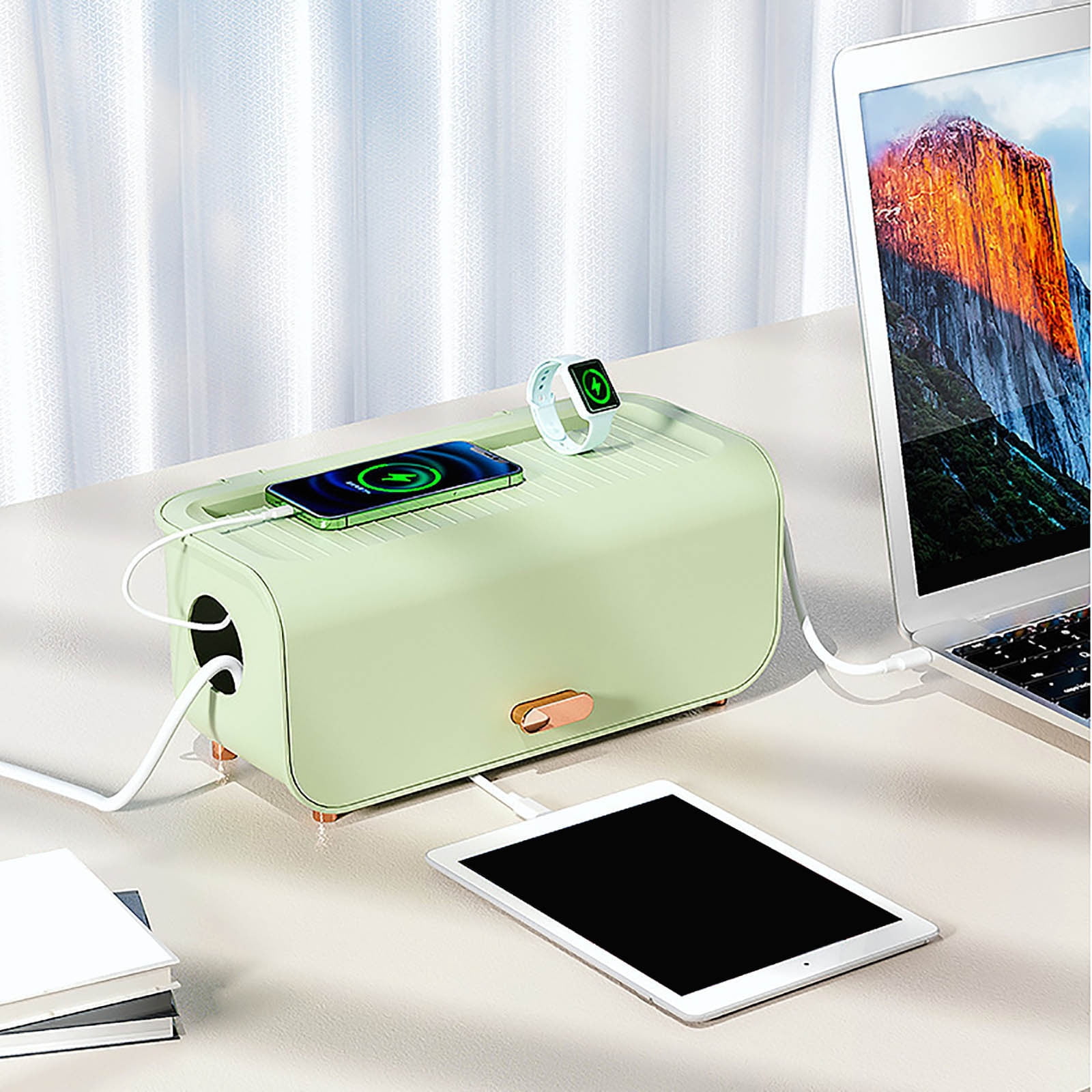 CCWADH Cable Management Box - Cord Organizer Box to Hide Power Strip, TV Computer Wires Cable Organizer Box, Desk Cord Organizer for Home/Office - Coffee