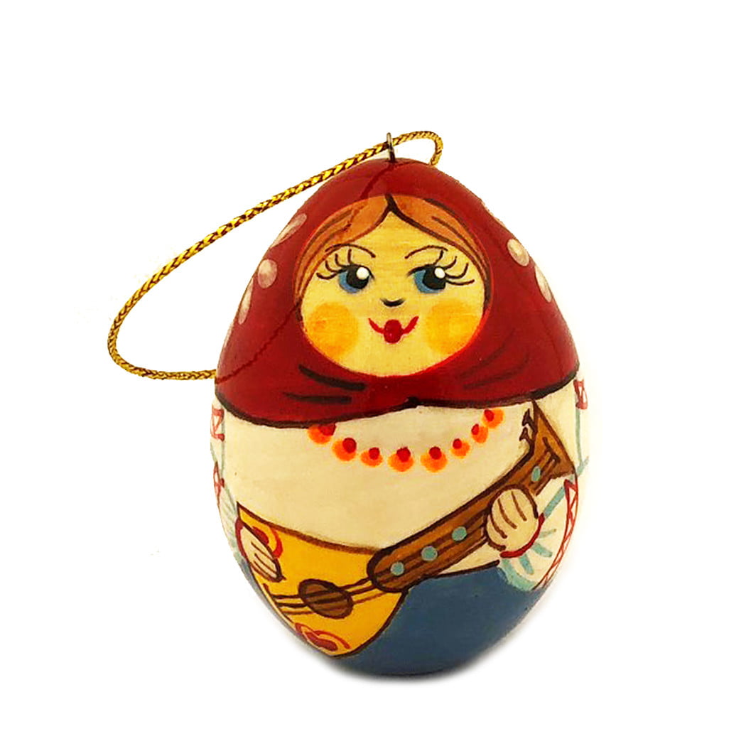 Christmas Ornament Matryoshka With Basket of Strawberries Hand Carved Painted 