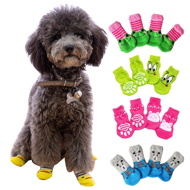 4Pcs Pet Heroic Anti-Slip Knit Dog Socks&Cat Socks, Anti-Slip Knit Dog Paw Protector&Cat Paw Protector for Indoor Wear, Suitable for Small&Medium&Large Dogs&Cats