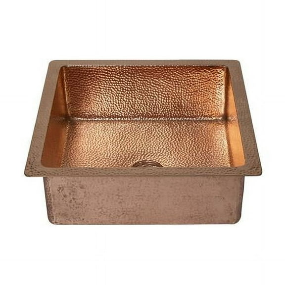 Space Enterprises CS-BAT-SQU-SH 15 in. Square Hammered Copper Bathroom Sink, Shiny