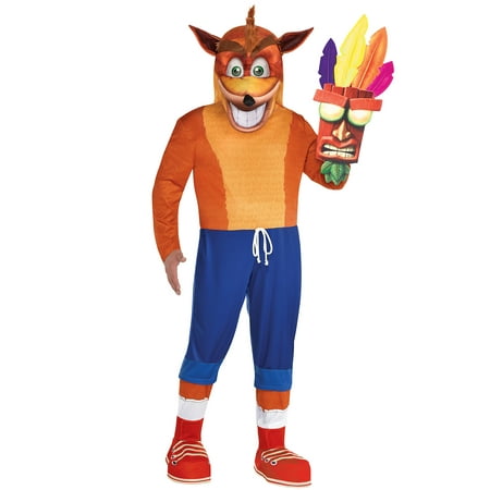 Party City Crash Bandicoot Costume for Adults, Plus Size, Includes a Jumpsuit, Boot Covers, a Mask, and an Aku Aku