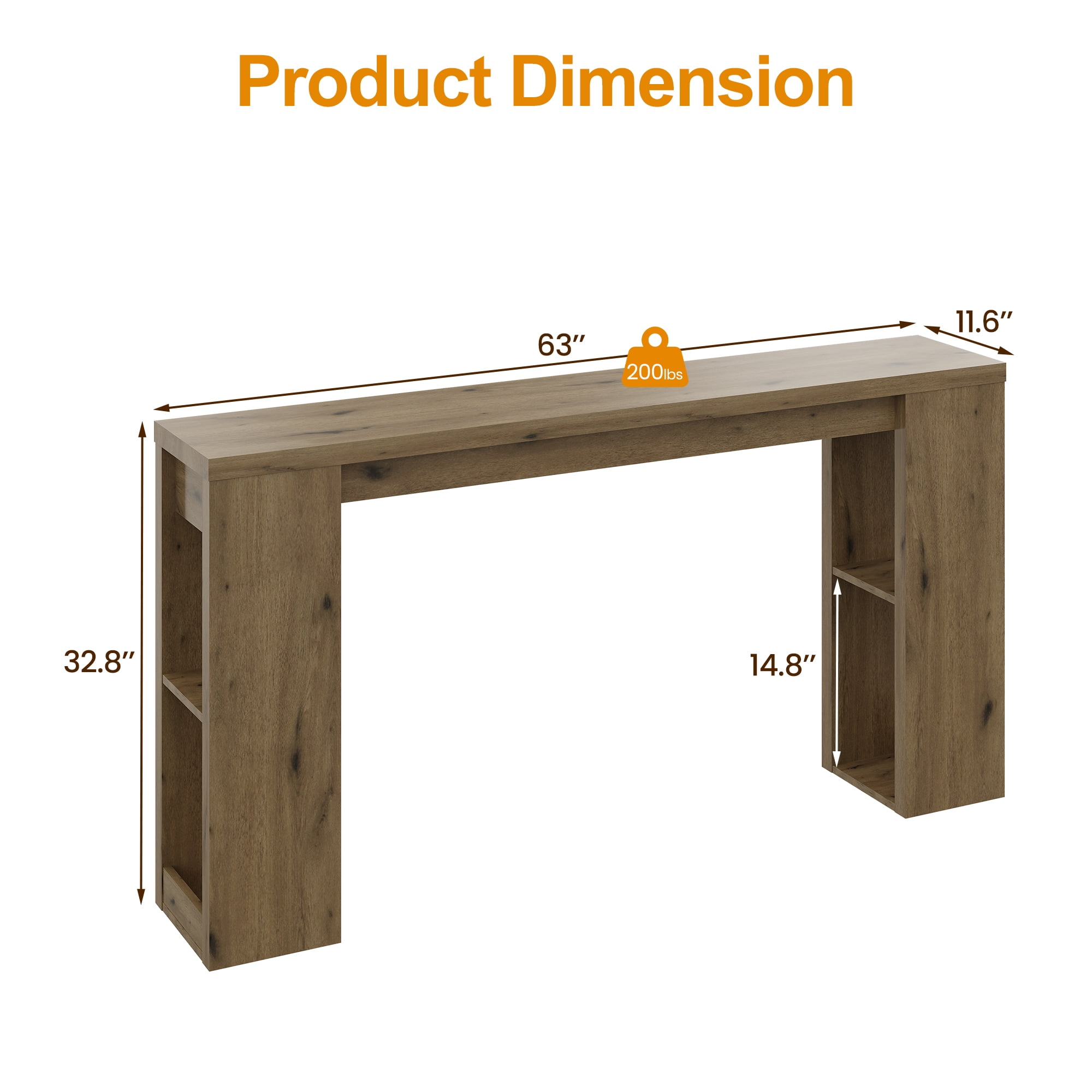 Heynemo 63'' Long Console Table with Storage, 63" Long Farmhouse Sofa Table for Living Room, Narrow Entryway Table for Hallway, Entrance, Behind Couch, Natural Wood Finish