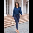 thumbnail image 4 of Blusa Elegante de Larga para Mujer, Estilo Informal, con Cuello Abotonado y Plisada Al Frente. Azul Marino S, 4 of 7