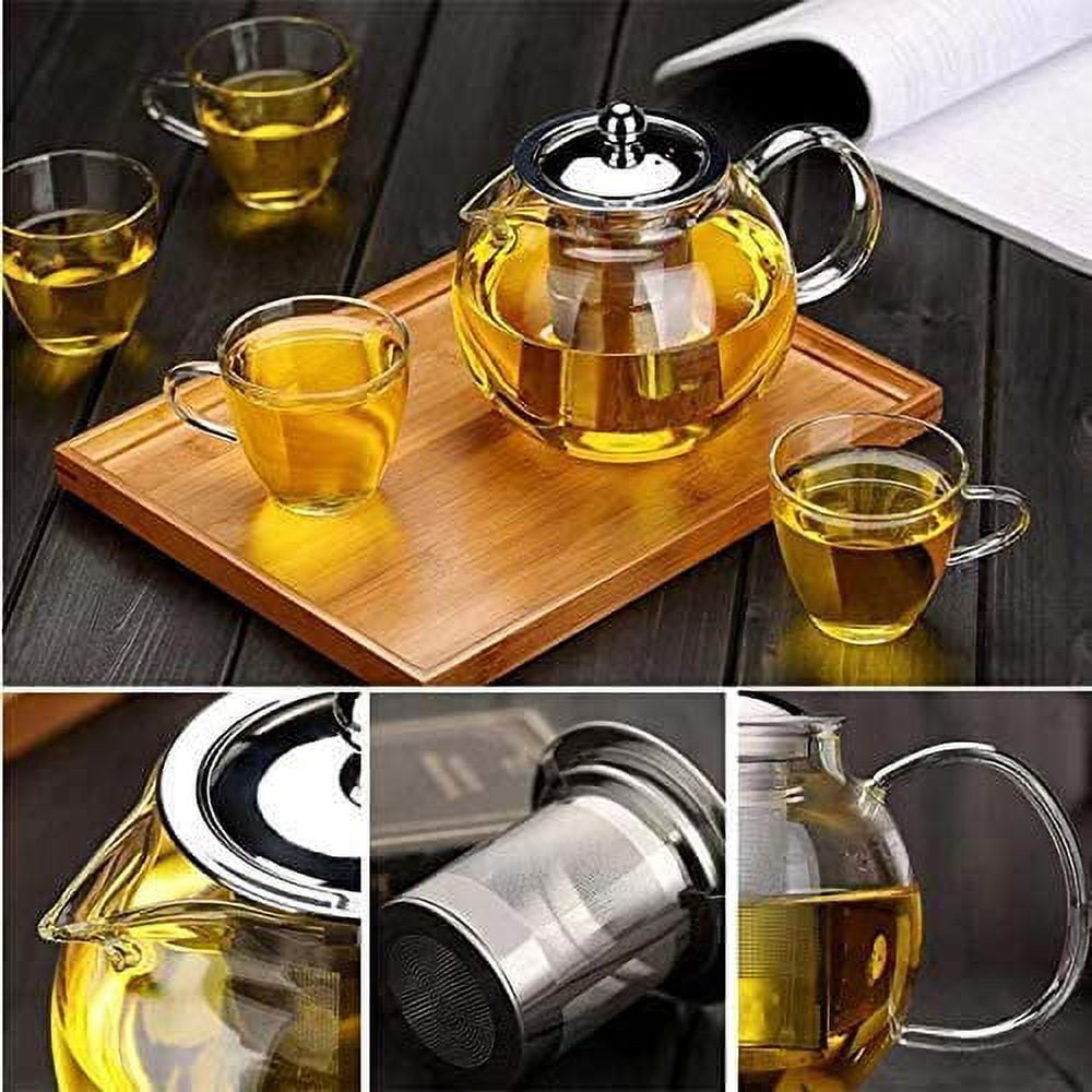 White Tea Kettle Glass Teapot with Handle Crystal Clear Stovetop Microwave  Safe Glass Teapot for Loose Leaf and Blooming Tea 600ML Small Clear Teapot