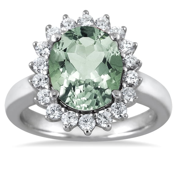SZUL Women's 4 Carat Green Amethyst and Diamond Ring in 14K White Gold