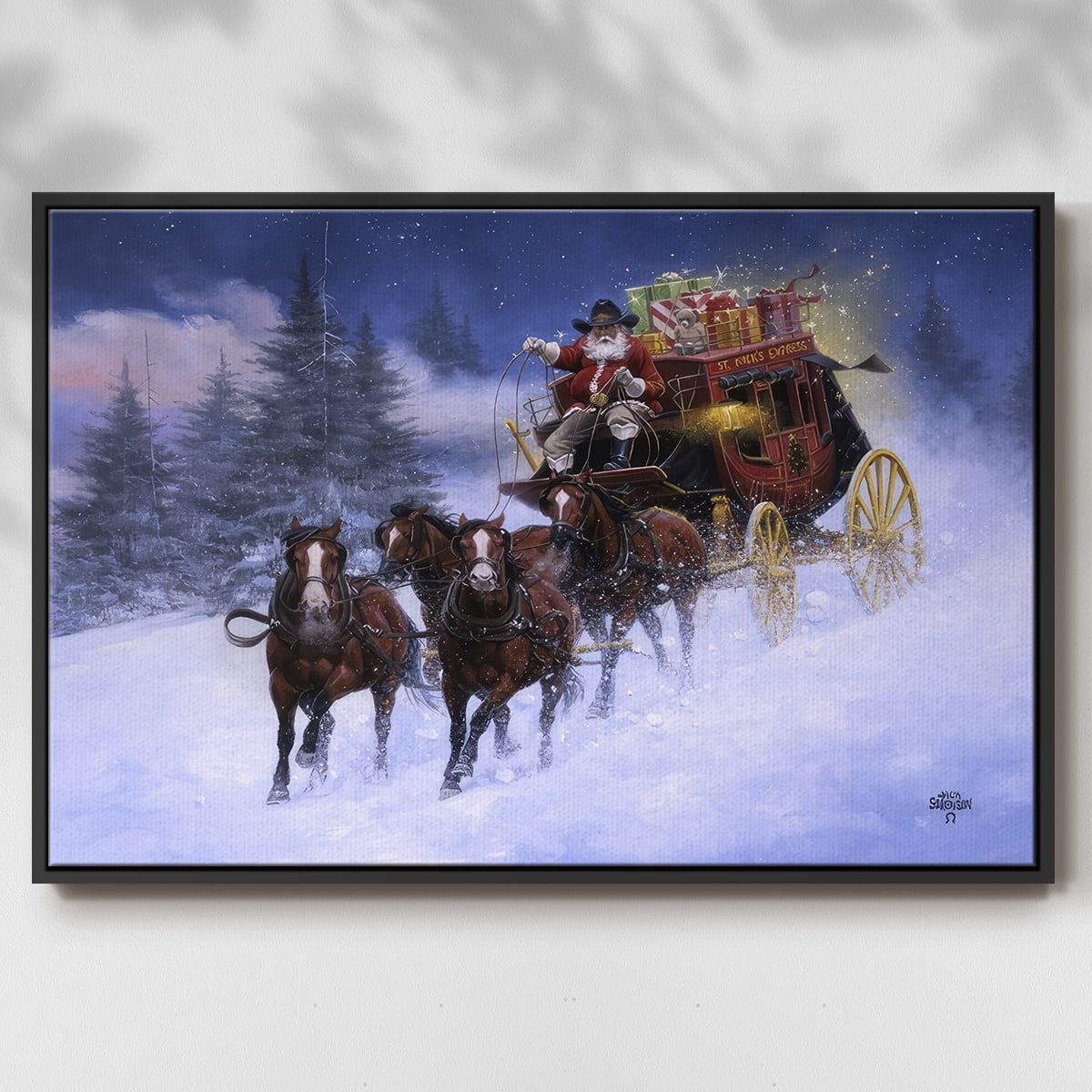 Nick's Express - Framed Gallery Wrapped Holiday Canvas - 17 x 25 - Black Frame