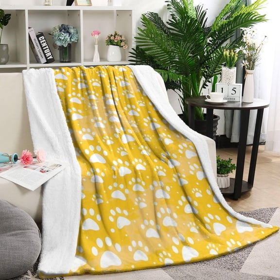 Yellow Dog Paw Footprint Blanket,Comfortable Soft Flannel Throw Blanket,All Season,Warm Lightweight Blankets for Sofa Bed Couch Living Room Chair,60"x80"