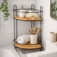thumbnail image 2 of Freestanding Metal Wire Corner Shower Caddy - 2 Bamboo Shelves Brown-Black, 2 of 7