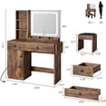 thumbnail image 3 of AKDSteel Vanity Desk With Mirror & Light, Makeup Vanity Table With Charging Station, Large Storage Cabinet, 2 Drawers, 3 Open Shelves, And Adjustable 3 Lighting Modes For Bedroom Dressing, 3 of 5