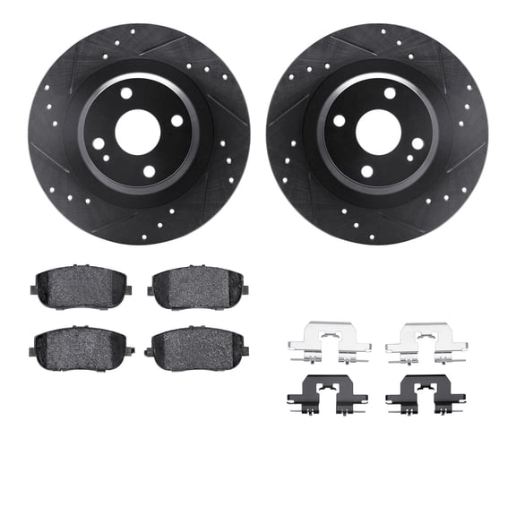 Dynamic Friction Company Rear Brake Rotors-Drilled and Slotted-Black with 5000 Advanced Brake Pads includes Hardware 8512-80072