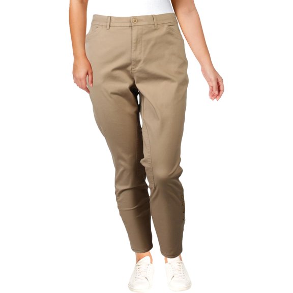 Lauren Ralph Lauren Womens Plus Casual Stretch Straight Leg Pants Beige 16W