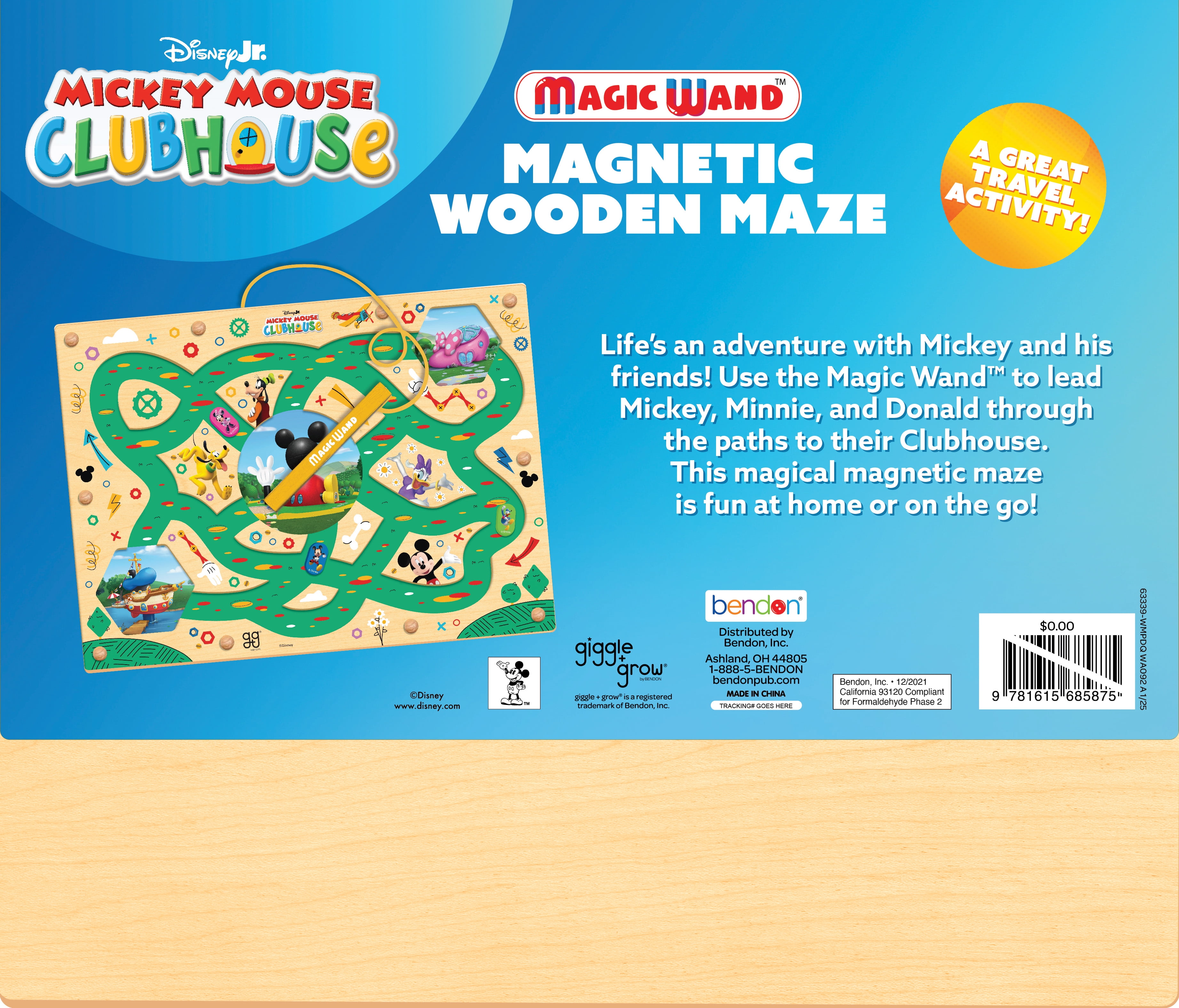 Disney Junior Mickey Mouse Wooden Magnetic Maze Fine Motor Skill Activity Board for Toddlers, Preschool Learning Maze, Travel & Quiet Time Toy Ages 3+