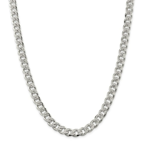Auriga 925 Sterling Silver 9.15 mm Pav‚ Curb Chain Necklace for Mens 20"