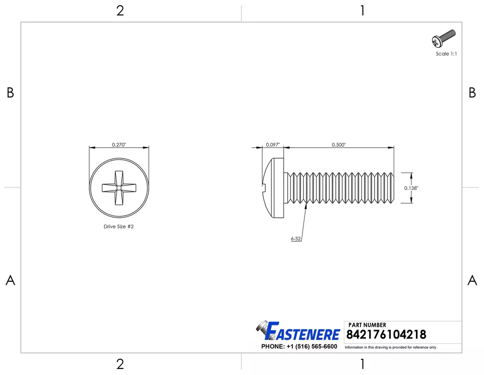 Albany County Fasteners #6-32 X 1/2" Phillips Pan Head Machine Screws – 250-Pack, Stainless Steel