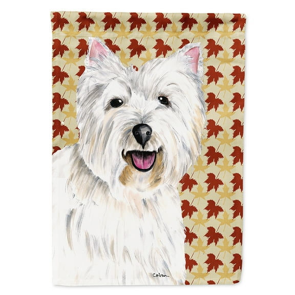Westie Fall Leaves Portrait Garden Flag