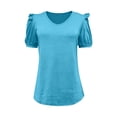 thumbnail image 3 of Cmfcve Women's Tunic Tops V Neck Puff Short Sleeve T Shirt Casual Dressy Blouses Solid Color Loose Fit Summer Blouse, 3 of 5