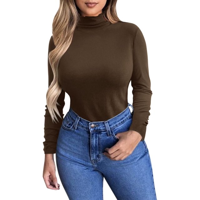 Women's Sexy Long Sleeve Square Neck Basic Slim Fitted Ribbed Knit Tee Shirts Crop Tops