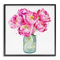 Stupell Industries Pink Peony Jar Botanical & Floral Painting Gray Framed Art Print Wall Art, 12 x 12