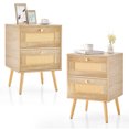 thumbnail image 1 of Costway 2 Pcs Table de Chevet en Rotin Boho avec 2 Tiroirs de Rangement Naturel, 1 of 8