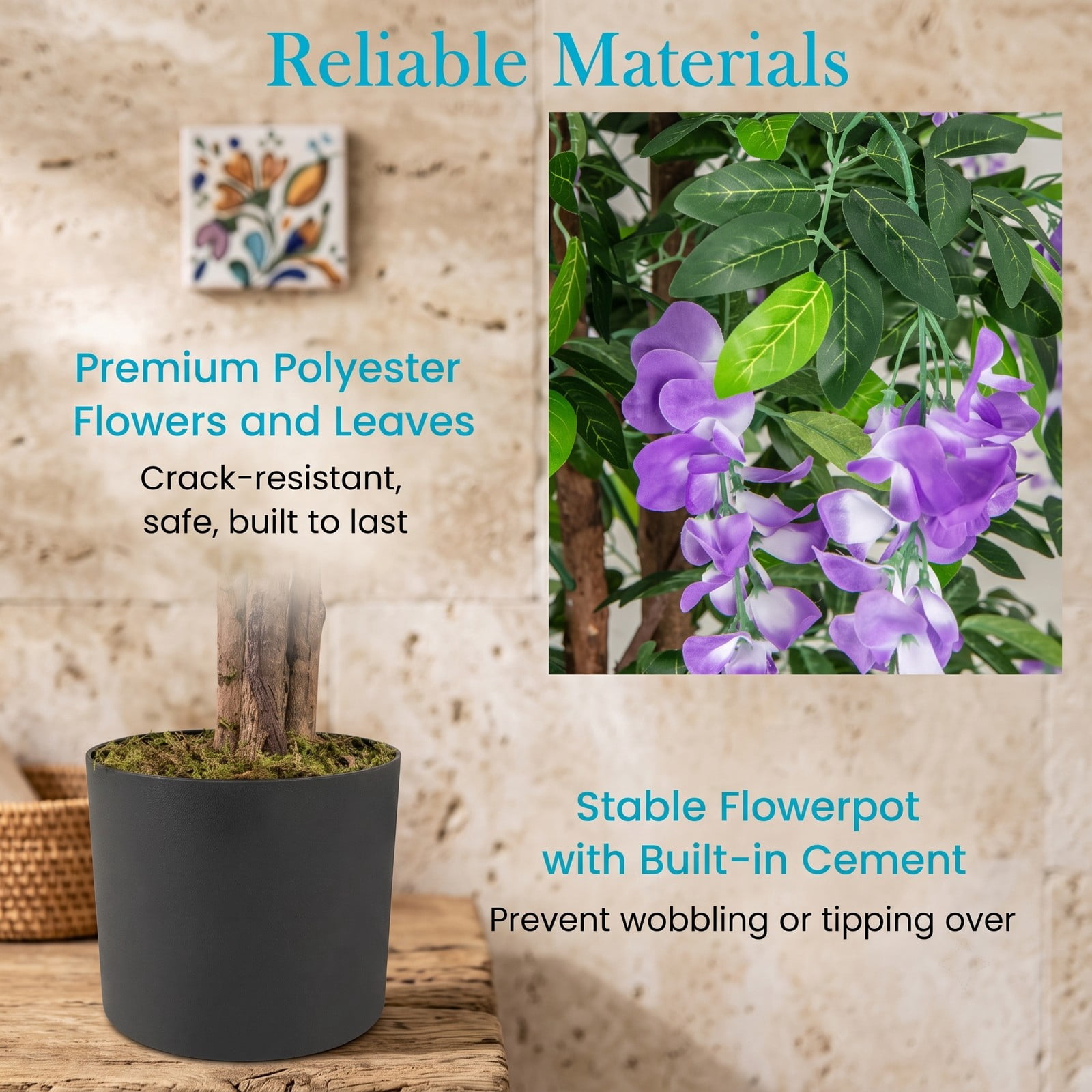 ALPULON 5.5 FT Artificial Wisteria Tree Set of 2, Faux Purple Blooming Flower Plant with Nursery Pot, Realistic Silk Greenery for Home Office Wedding Porch, Purple