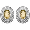 Platinum-Plated Sterling Silver Oval-Cut Citrine Pave CZ Earrings
