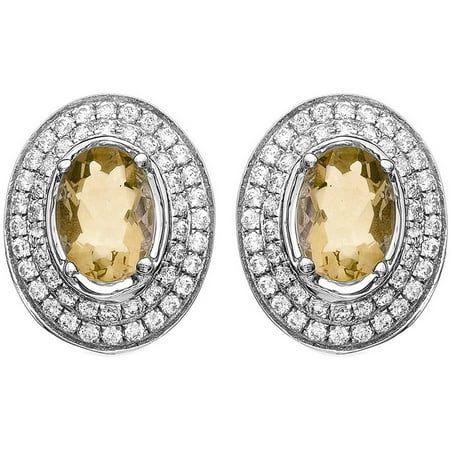 5th & Main Platinum-Plated Sterling Silver Oval-Cut Citrine Pave CZ Earrings