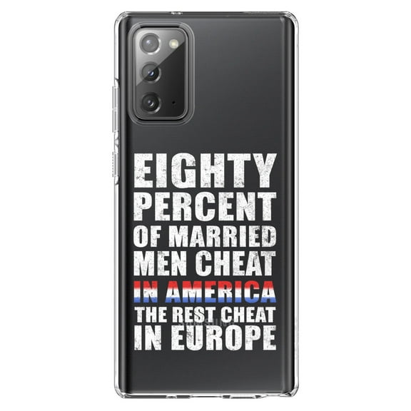 DistinctInk Clear Shockproof Hybrid Case for Samsung Galaxy Note 20 (6.7" Screen) - TPU Bumper Acrylic Back Tempered Glass Screen Protector - Married Men Cheat in America