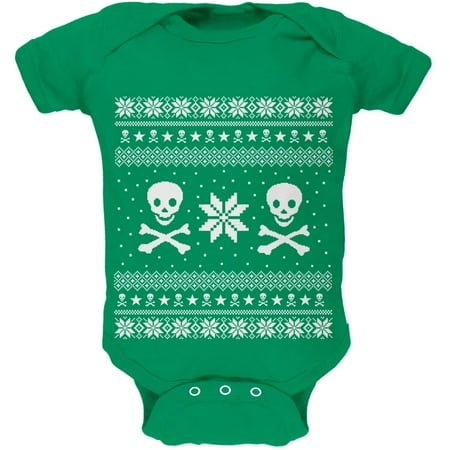 

Skull & Crossbones Ugly Christmas Sweater Green Baby One Piece - 12-18 months