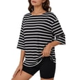 thumbnail image 2 of MOYIKO Striped T Shirts for Women 3/4 Length Sleeve Crewneck Casual Loose Fit Tees Summer Tops, 2 of 7