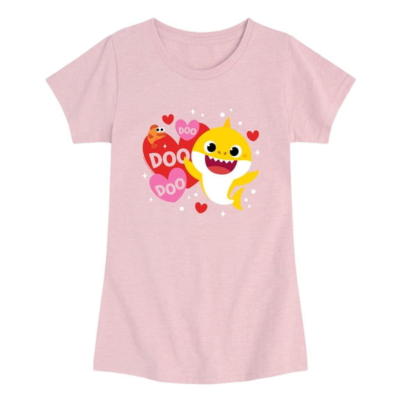 Baby Shark - Valentine Hearts Doo Doo Doo - Toddler Girls Fitted Short Sleeve T-Shirt