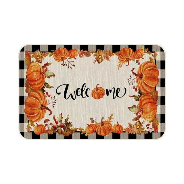 Fiudx Felpudo de Halloween con Temática de Calabaza de Acción de Gracias, Terciopelo de Cristal Grueso, Cómodo Alivio para Los Pies, Antideslizante, Fácil de Limpiar, Decoración para La Entrada de La