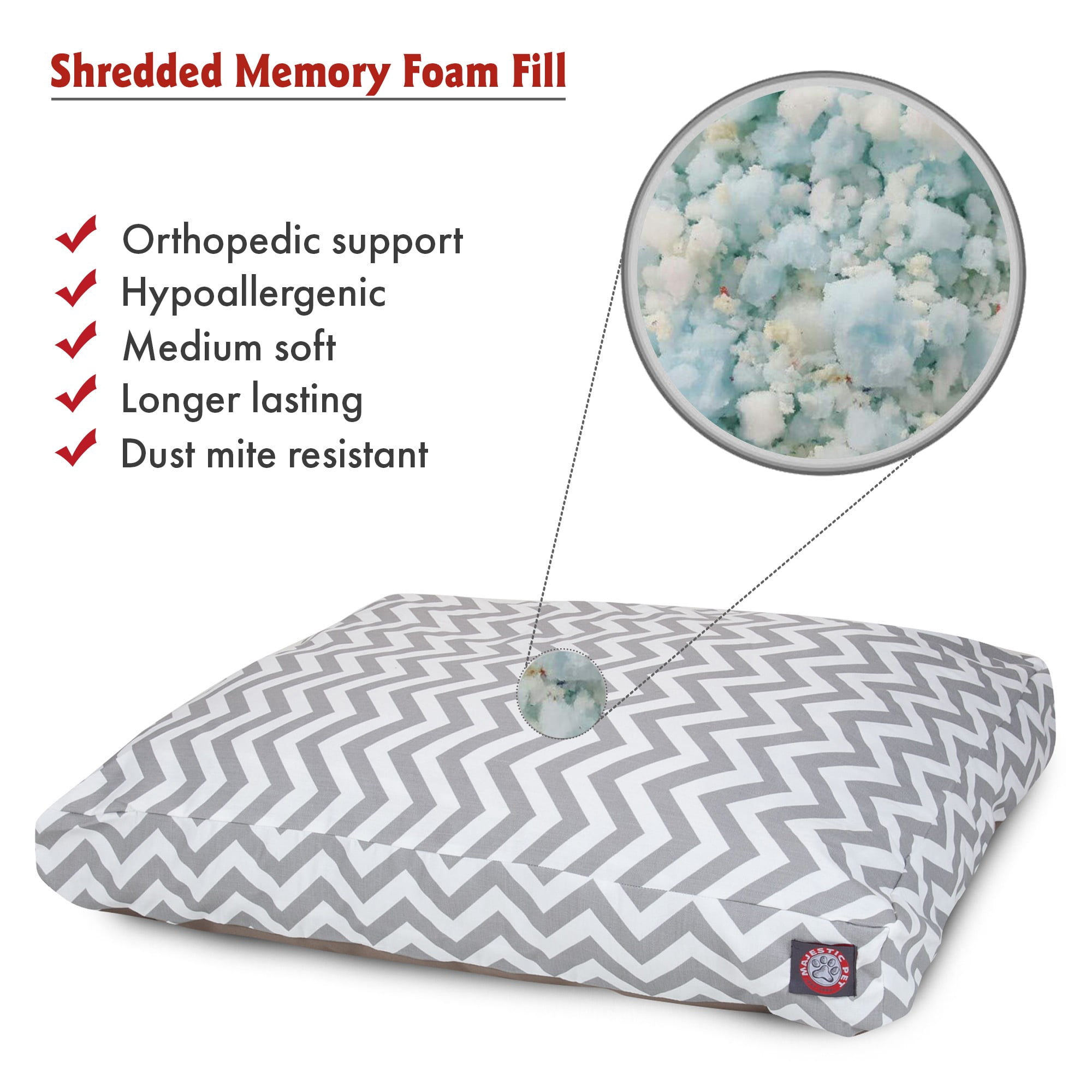 Majestic Pet | Chevron Shredded Memory Foam Rectangle Pet Bed For Dogs, Removable Cover, Gray, Small