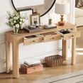 thumbnail image 2 of TREXM Rustic Console Table with Curved Corners for Safety, Entryway Table with 3 Concealed Drawers, Sturdy Sofa Table with Thick Legs for Hallway & Living Room (Light Oak), 2 of 4