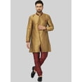 thumbnail image 1 of eloria Men's Trendy Indian Traditional Gold-Toned & Maroon Silk Blend Solid Sherwani With churidar, 1 of 8
