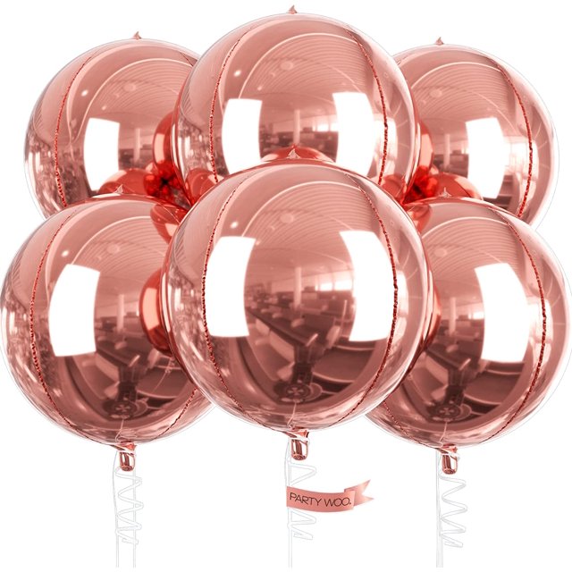 Globos de oro rosa, 6 piezas de decoraciones de cumpleaños de oro rosa, globos gigantes de aluminio 4D de 18 pulgadas, globos grandes de Mylar para despedidas de soltera