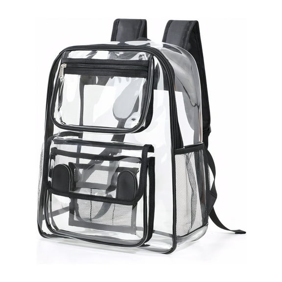 Inadays Clear Backpack for School PVC Clear Bookbag Heavy Duty Transparent Backpacks for Stadium Events Multiple Pockets See Through Bag for Concert Work Security Travel Festival, Black