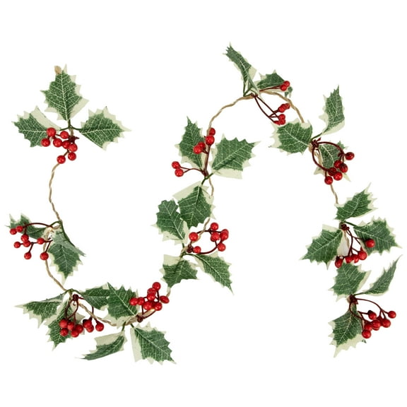 Northlight 3" x 3.25' Pre-Lit Holly and Berry Christmas Garland Warm White LED Lights