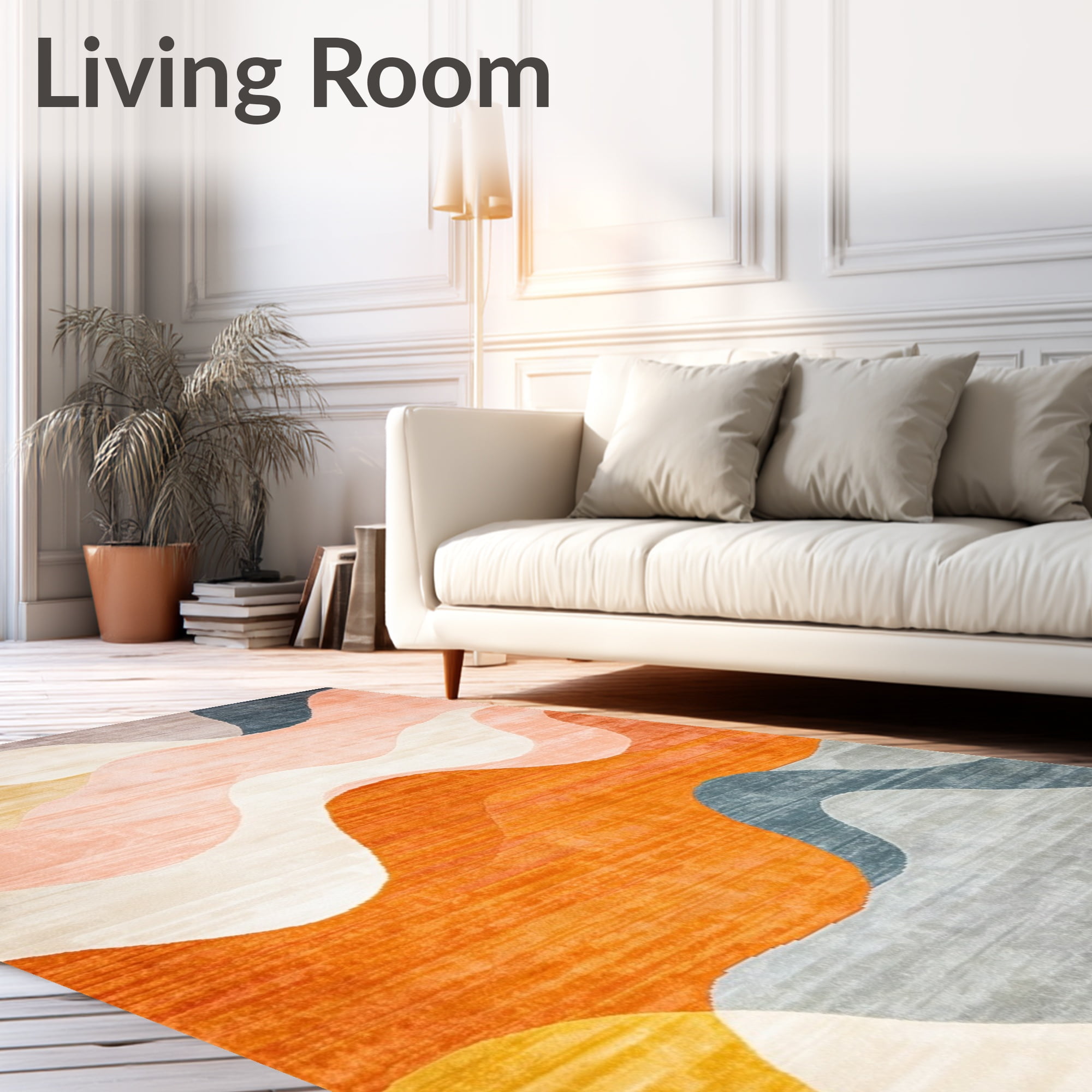 ODIKA 9'x12' Machine Washable Non-Slip Area Rug, Colorful Gradient Swirl Abstract Art High Traffic Rug, Orange Beige, 47547