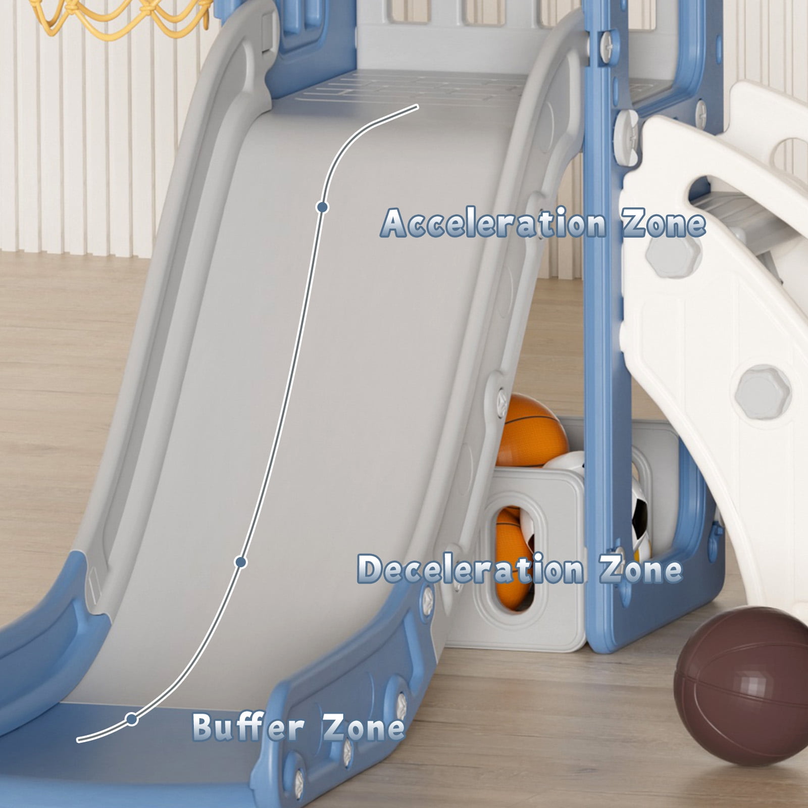 XJD 5 in 1 Toddler Slide, Kids Climber Slide with Basketball Hoop and Ball, Indoor Outdoor Playset for Toddlers Age 1-4 (Blue)