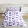 thumbnail image 2 of Manfei Girls Purple Ribbon Full Size Comforter Sets, Cartoon Bowknot Bow-tie Bedding Comforter Set, Princess Bow Style Reversible Bedding Sets, Super Cozy Room Decor, 3-Piece, 2 of 8