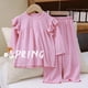 thumbnail image 5 of Conjuntos de ropa de casa para niños con cuello redondo y mangas voladoras, pijamas casuales y cómodos de color sólido, conjunto de dos piezas para niñas bebés, ropa con aire acondicionado, conjunto d, 5 of 5