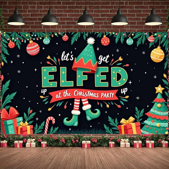 Elf Theme Christmas Banner Festive Style Party Banner Colorful Decoration Holiday ELFED Banner for Christmas Party Holiday Celebration Indoor Decoration