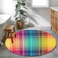 thumbnail image 3 of Round Rugs 4Ft, Colorful Plaid Round Area Rug Washable Indoor Throw Carpet, Modern Chic Rainbow Gradient Striped Soft Non Slip Circle Rug for Kitchen Nursery Room Home Decor Aesthetic, 3 of 8